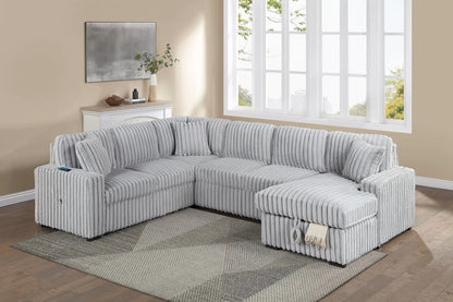 The Kingsley Mink Gray Jumbo Corduroy Convertible Sectional with USB – 4 Piece - view 3