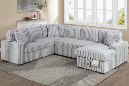 The Kingsley Mink Gray Jumbo Corduroy Convertible Sectional with USB – 4 Piece - view 1