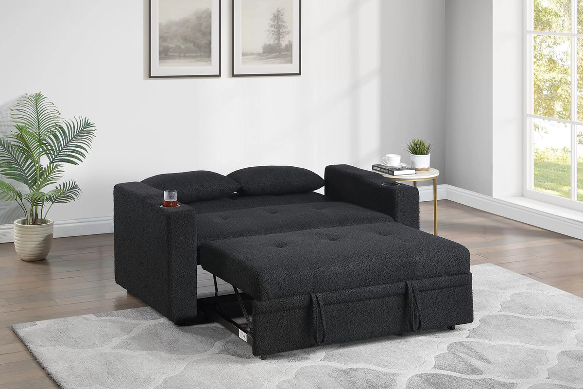 The Burwood Black Sherpa Convertible Sleeper Chair with Cup Holders - view 3