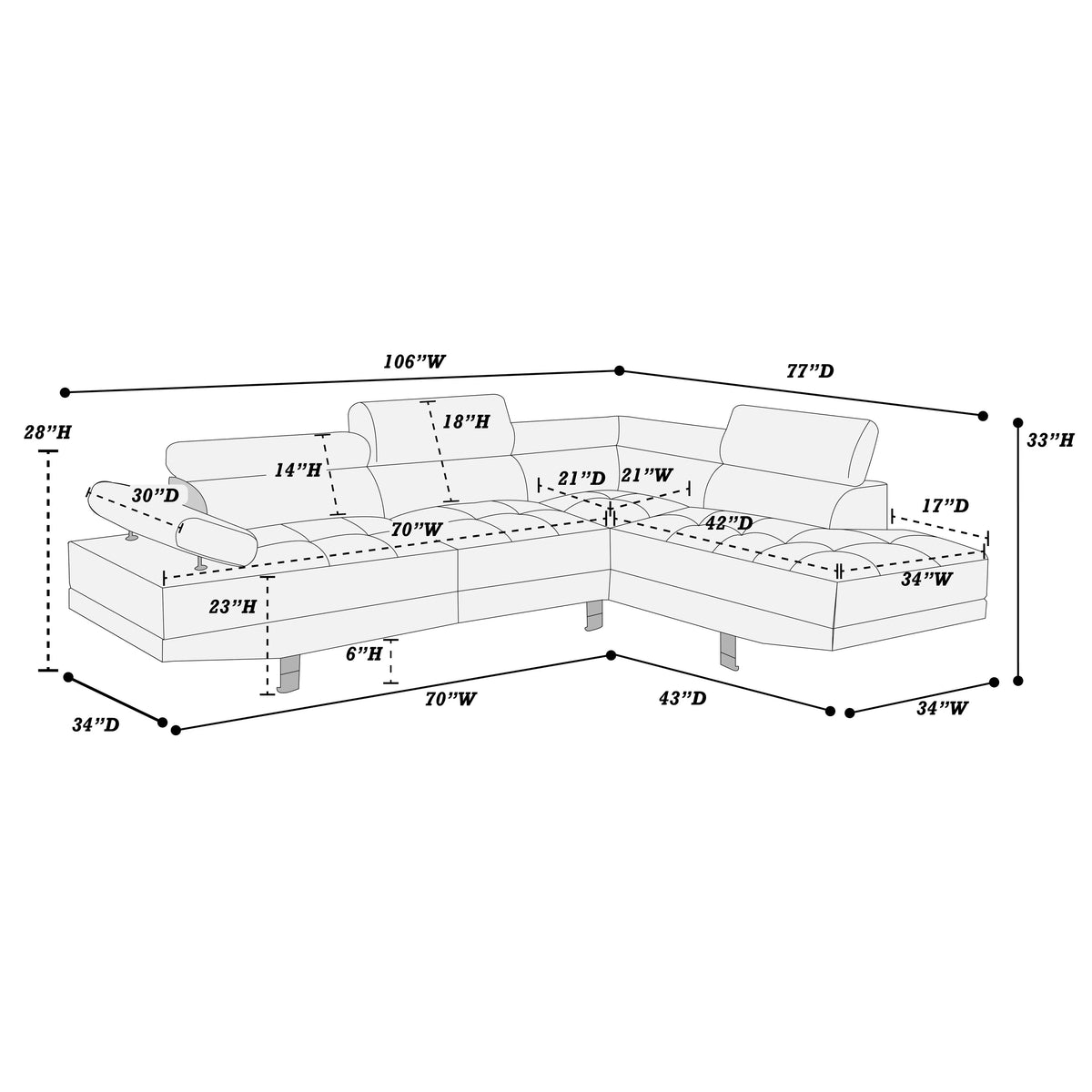 The Beckett White Sectional – 2 Piece - view 4