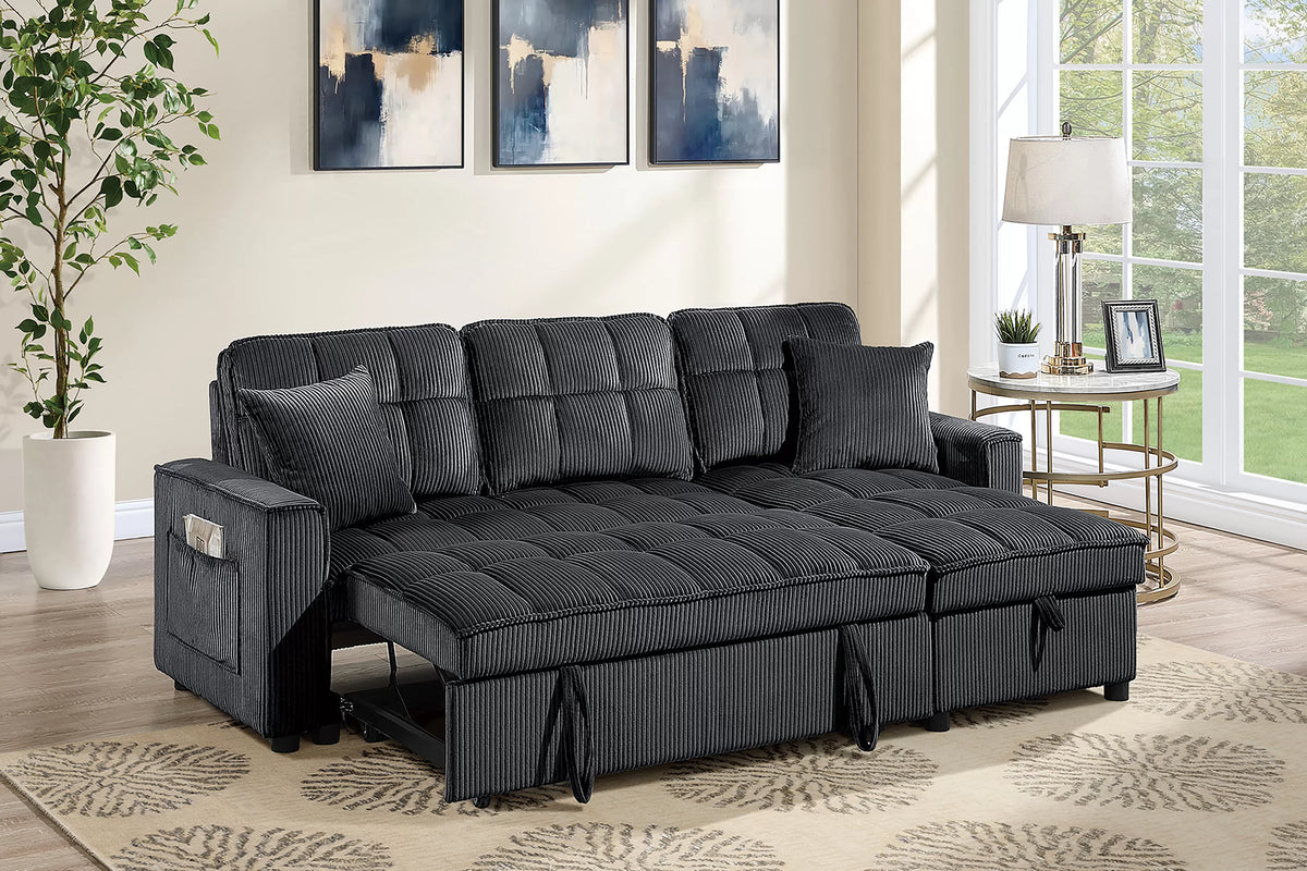 The Ellery Black Corduroy Reversible Convertible Sectional – 2 Piece - view 2