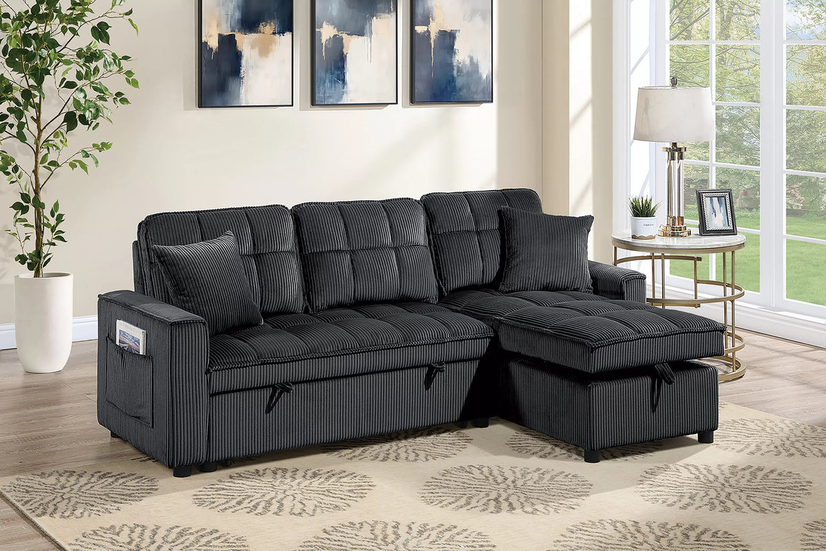 The Ellery Black Corduroy Reversible Convertible Sectional – 2 Piece - view 3