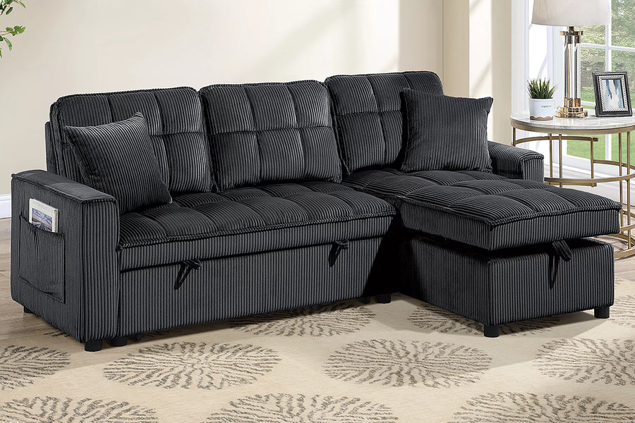 Seccional Ellery Negro de Pana Convertible – 2 Piezas