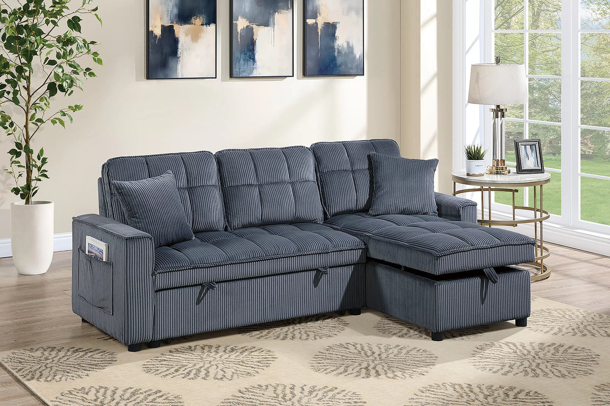 The Ellery Dark Gray Corduroy Reversible Convertible Sectional – 2 Piece - view 3