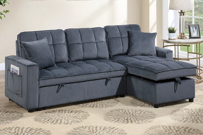 The Ellery Dark Gray Corduroy Reversible Convertible Sectional – 2 Piece - view 1