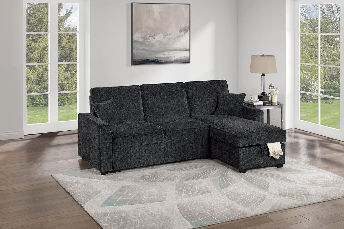 The Thackeray Black Chenille Convertible Sectional with Table & Wireless Charging – 2 Piece - view 3