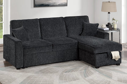 The Thackeray Black Chenille Convertible Sectional with Table & Wireless Charging – 2 Piece - view 1