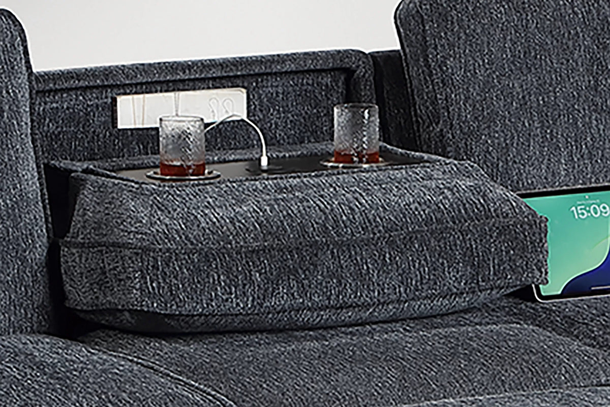 The Thackeray Gunmetal Chenille Convertible Sectional with Table & Wireless Charging – 2 Piece - view 4