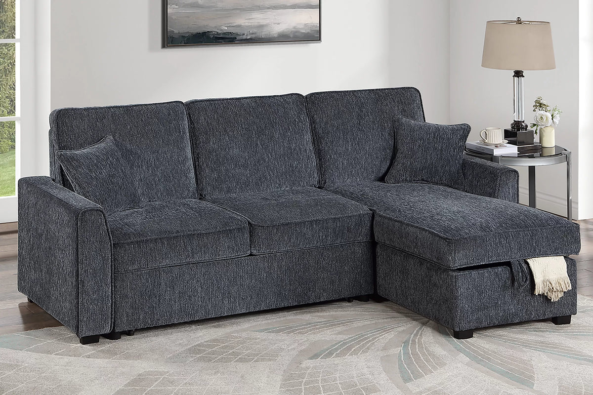 The Thackeray Gunmetal Chenille Convertible Sectional with Table & Wireless Charging – 2 Piece - view 1