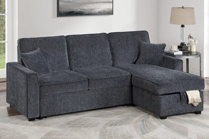 The Thackeray Gunmetal Chenille Convertible Sectional with Table & Wireless Charging – 2 Piece - view 1