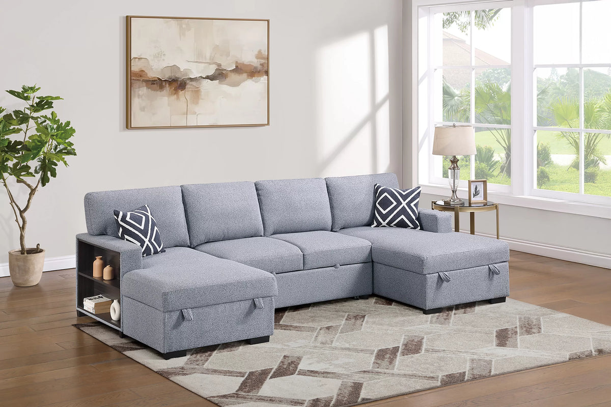 The Sinclair Gray Boucle Convertible Sectional – 3 Piece - view 3