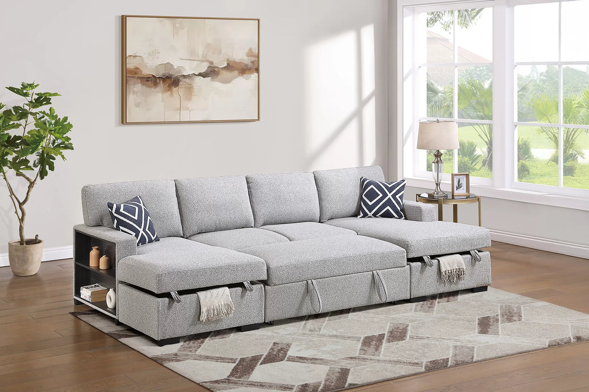 The Sinclair Beige Boucle Convertible Sectional – 3 Piece - view 2