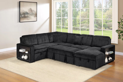 The Beaumont Black Jumbo Corduroy Convertible Sectional – 4 Piece - view 2