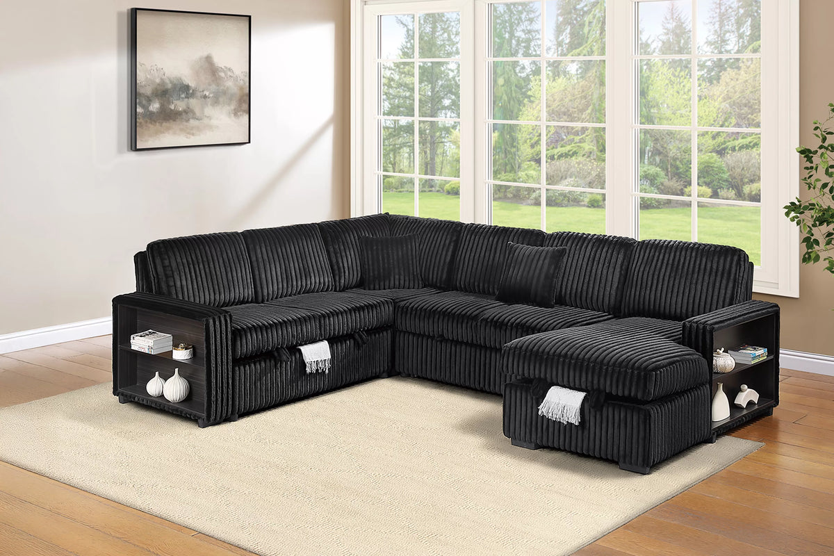 The Beaumont Black Jumbo Corduroy Convertible Sectional – 4 Piece - view 3