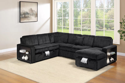 The Beaumont Black Jumbo Corduroy Convertible Sectional – 4 Piece - view 3