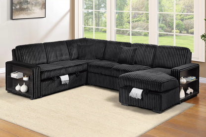 The Beaumont Black Jumbo Corduroy Convertible Sectional – 4 Piece - view 1