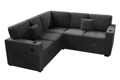 The Radcliffe Black Corduroy Convertible Sectional with USB – 3 Piece - view 4