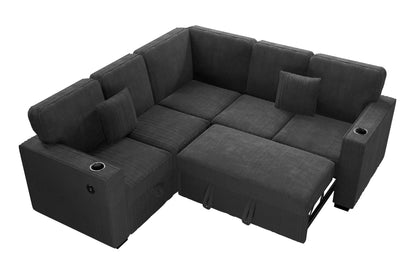 The Radcliffe Black Corduroy Convertible Sectional with USB – 3 Piece - view 7