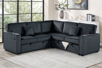 The Radcliffe Black Corduroy Convertible Sectional with USB – 3 Piece - view 1