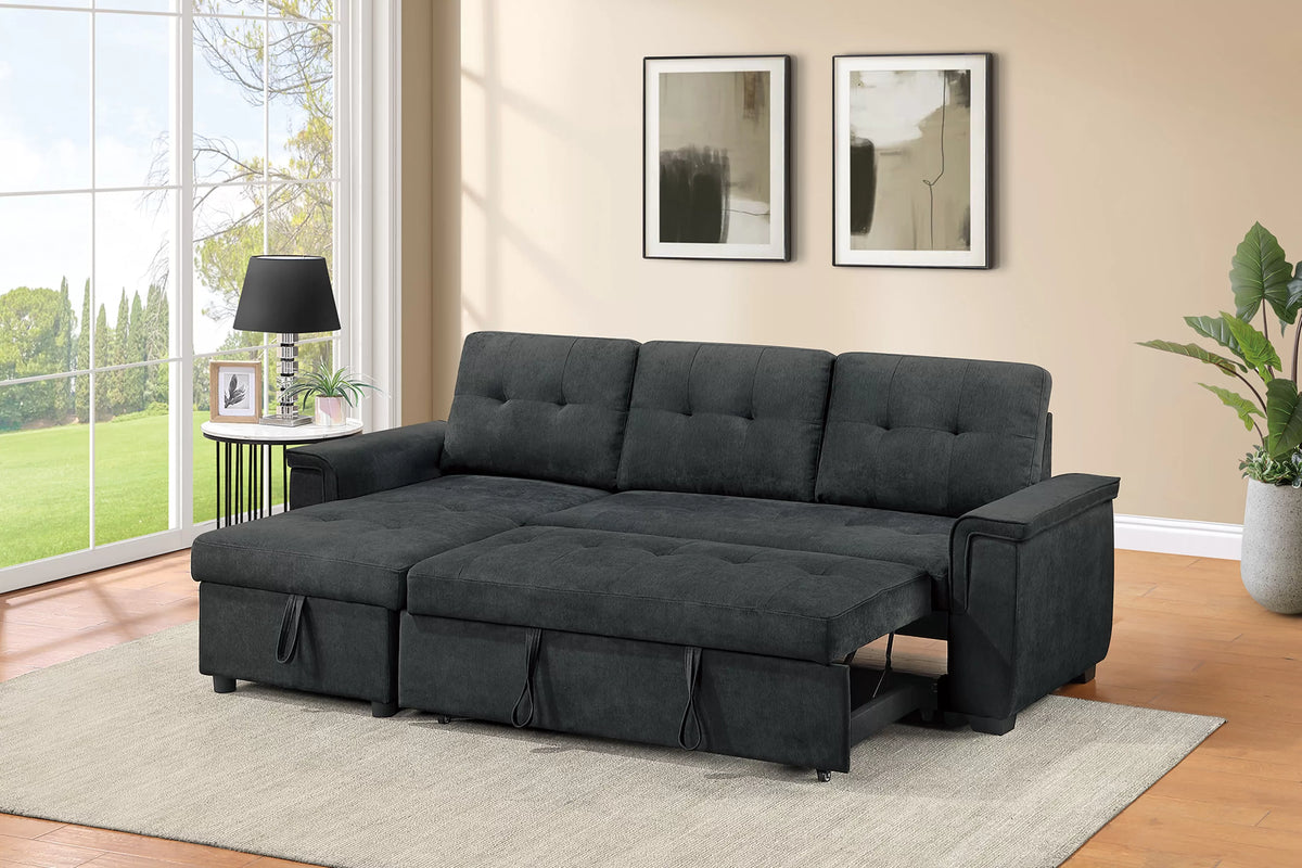 The Gresham Black Velvet Convertible Sectional – 2 Piece - view 2