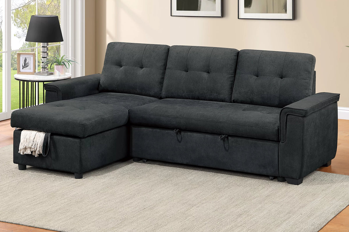 The Gresham Black Velvet Convertible Sectional – 2 Piece - view 1
