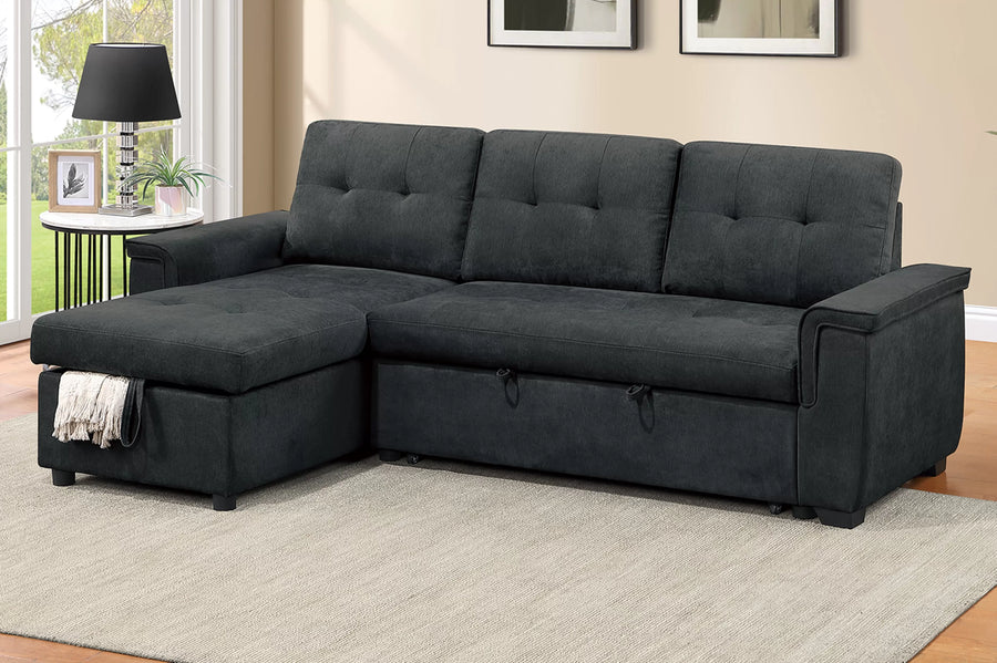 The Gresham Black Velvet Convertible Sectional – 2 Piece