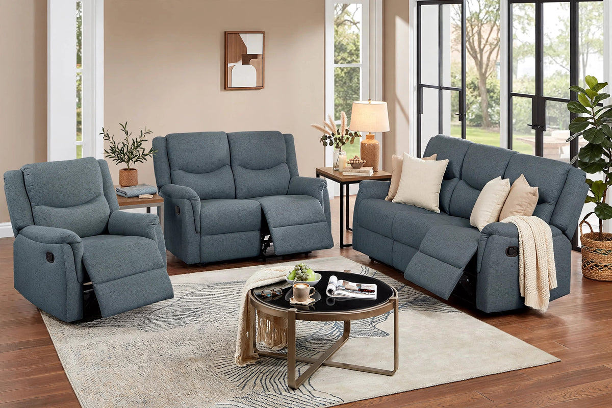 The Darian Dark Gray Burlap Manual Motion Living Room Set – 3 Piece - view 5