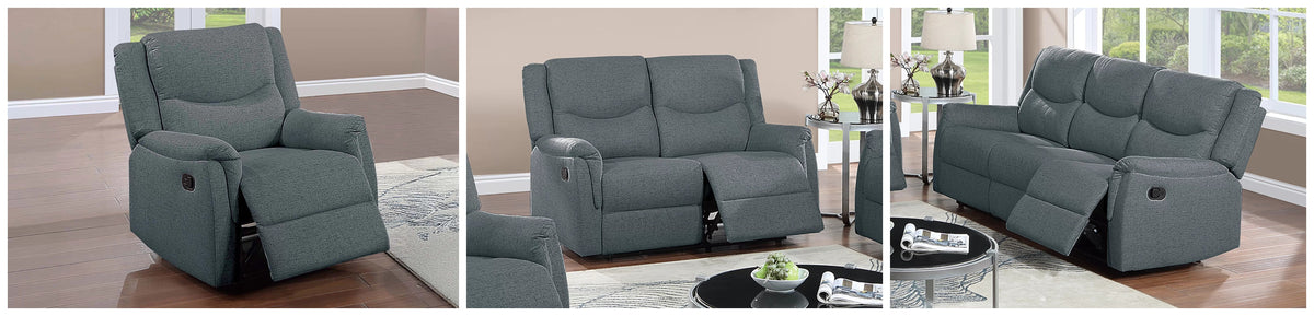 The Darian Dark Gray Burlap Manual Motion Living Room Set – 3 Piece
