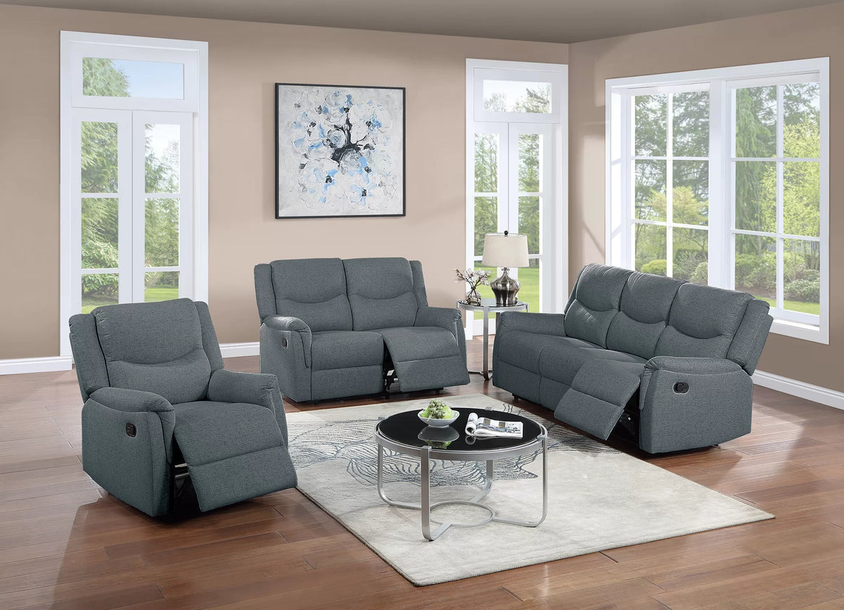 The Darian Dark Gray Burlap Manual Motion Living Room Set – 3 Piece - view 13