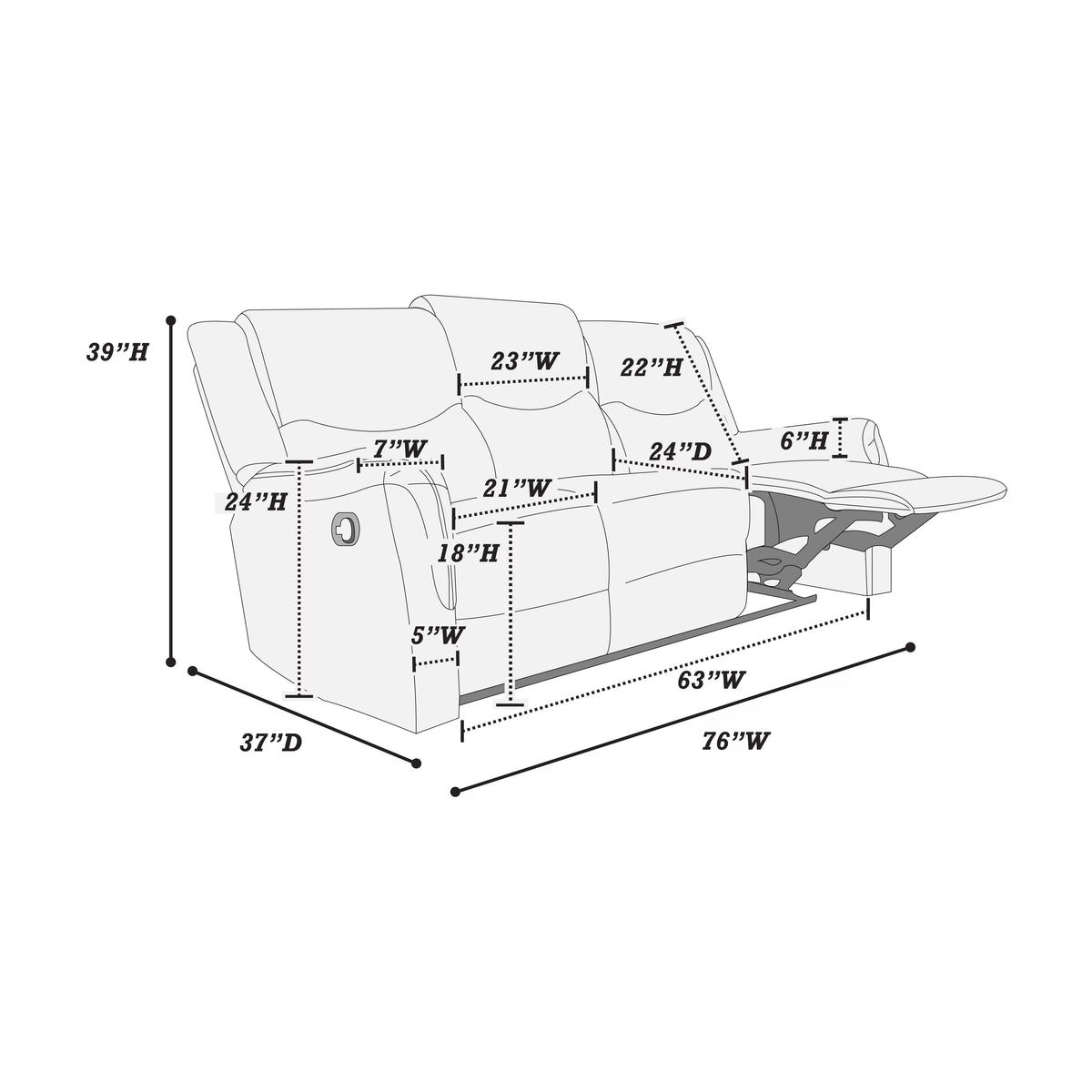 The Darian Sincere Bone Burlap Manual Recliner Sofa - view 6