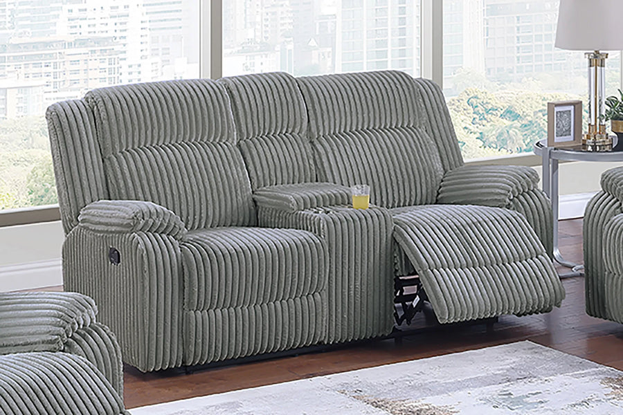 The Winslow Smoke Corduroy Manual Recliner Loveseat with Console