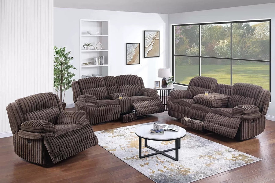 The Quimby Chocolate Corduroy Manual Motion Living Room Set – 3 Piece