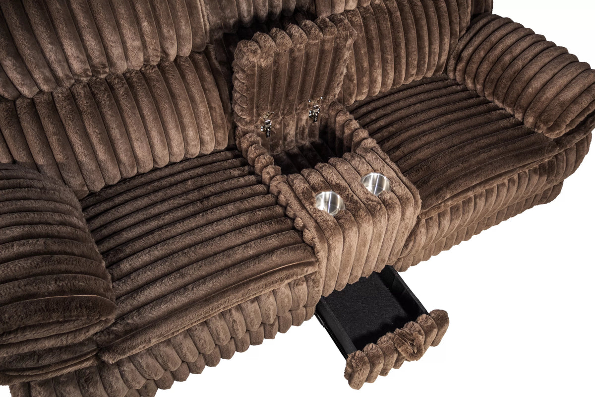 The Quimby Chocolate Corduroy Manual Recliner Loveseat with Console - view 7