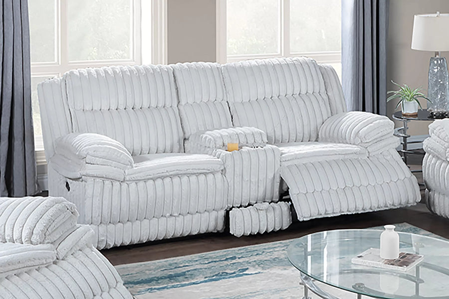 The Quimby Light Gray Corduroy Manual Recliner Loveseat with Console