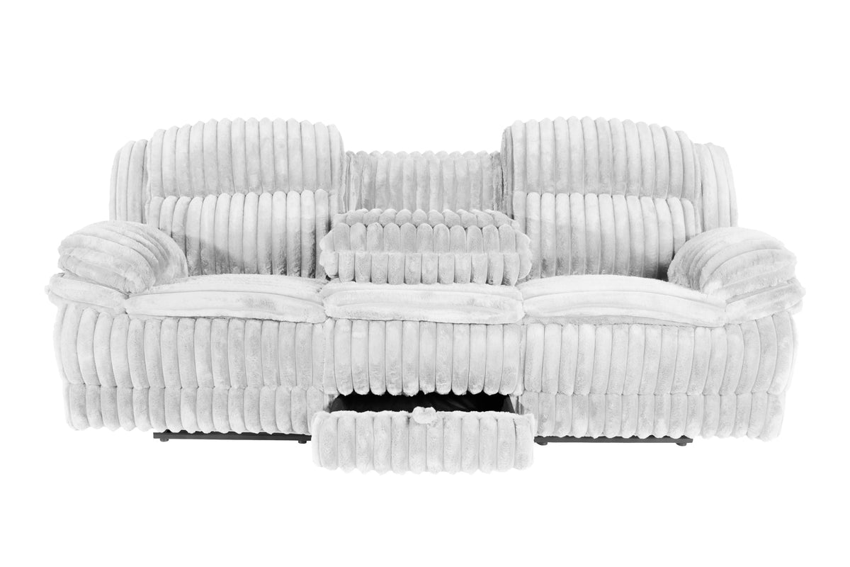 The Quimby Light Gray Corduroy Manual Recliner Sofa with Fold-Down Table - view 5