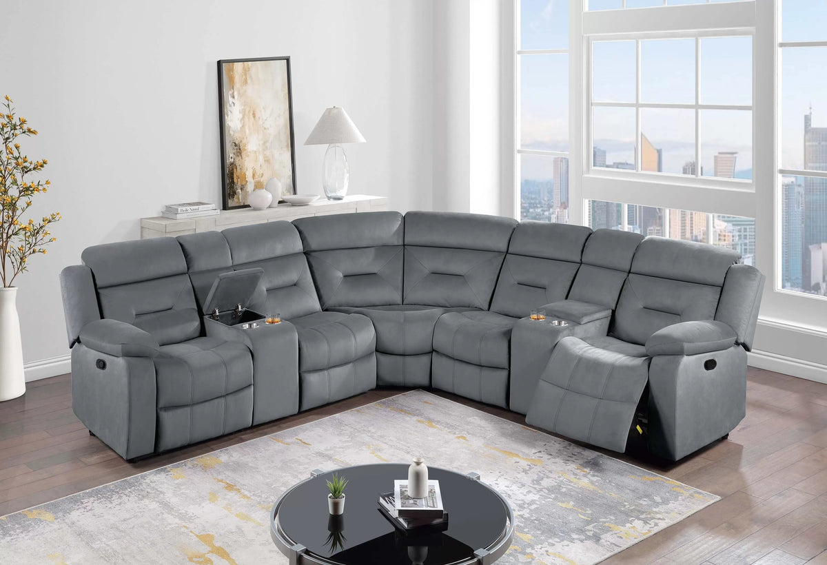 The Aldric Dark Gray Velvet Manual Reclining Sectional – 3 Piece - view 1