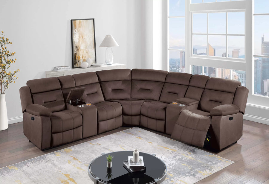 The Aldric Chocolate Velvet Manual Reclining Sectional – 3 Piece