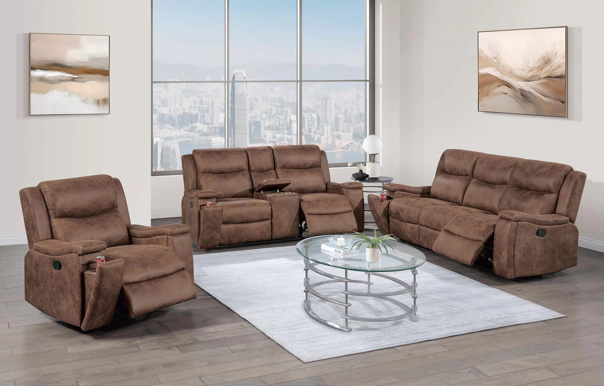 The Remington Walnut Leather-Like Manual Motion Living Room Set – 3 Piece - view 9