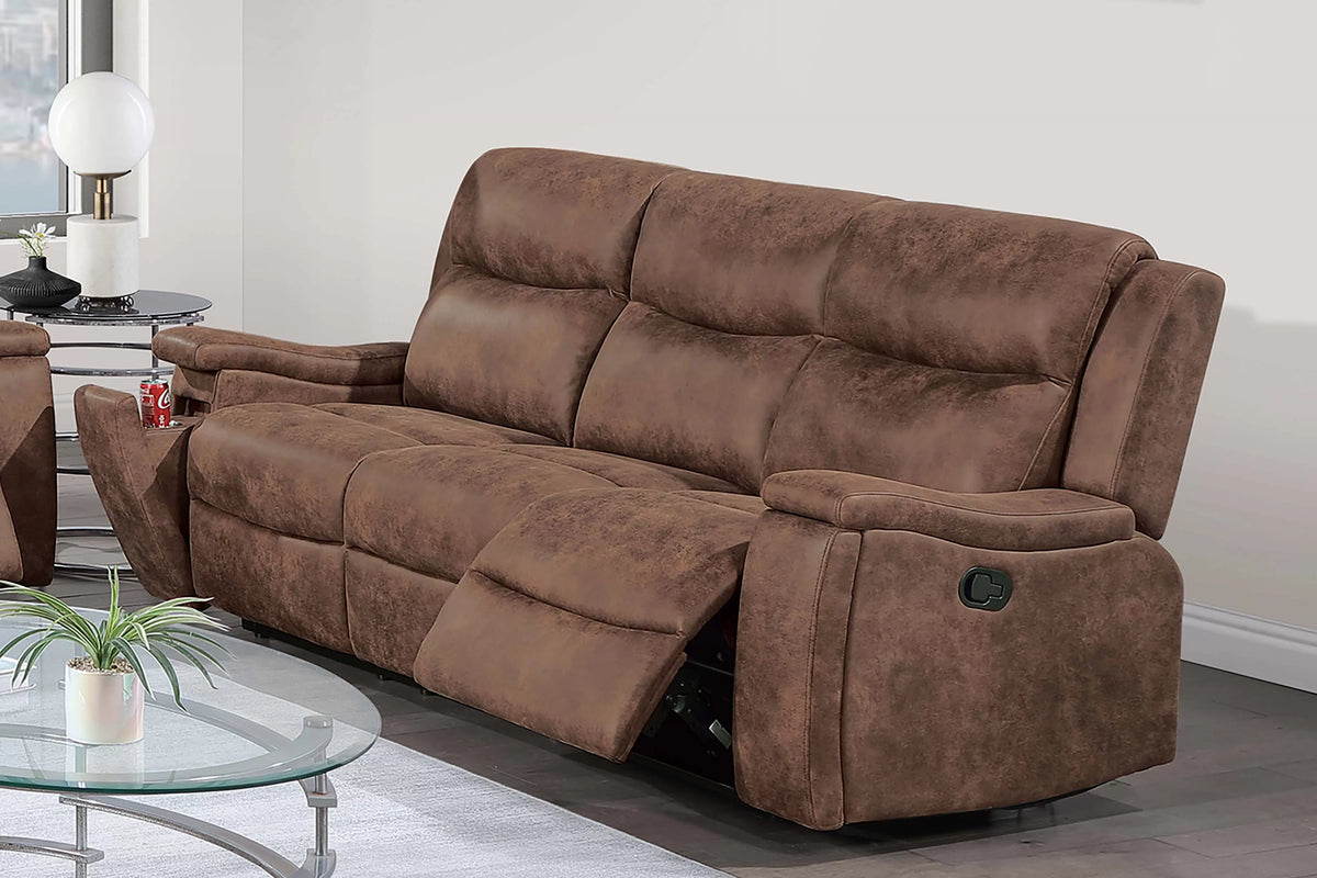 The Remington Walnut Leather-Like Manual Recliner Sofa - view 1