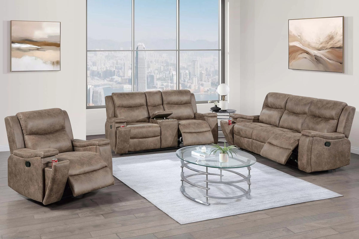 The Remington Auburn Leather-Like Manual Motion Living Room Set – 3 Piece - view 1