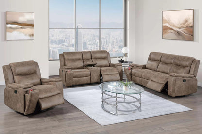The Remington Auburn Leather-Like Manual Motion Living Room Set – 3 Piece - view 1