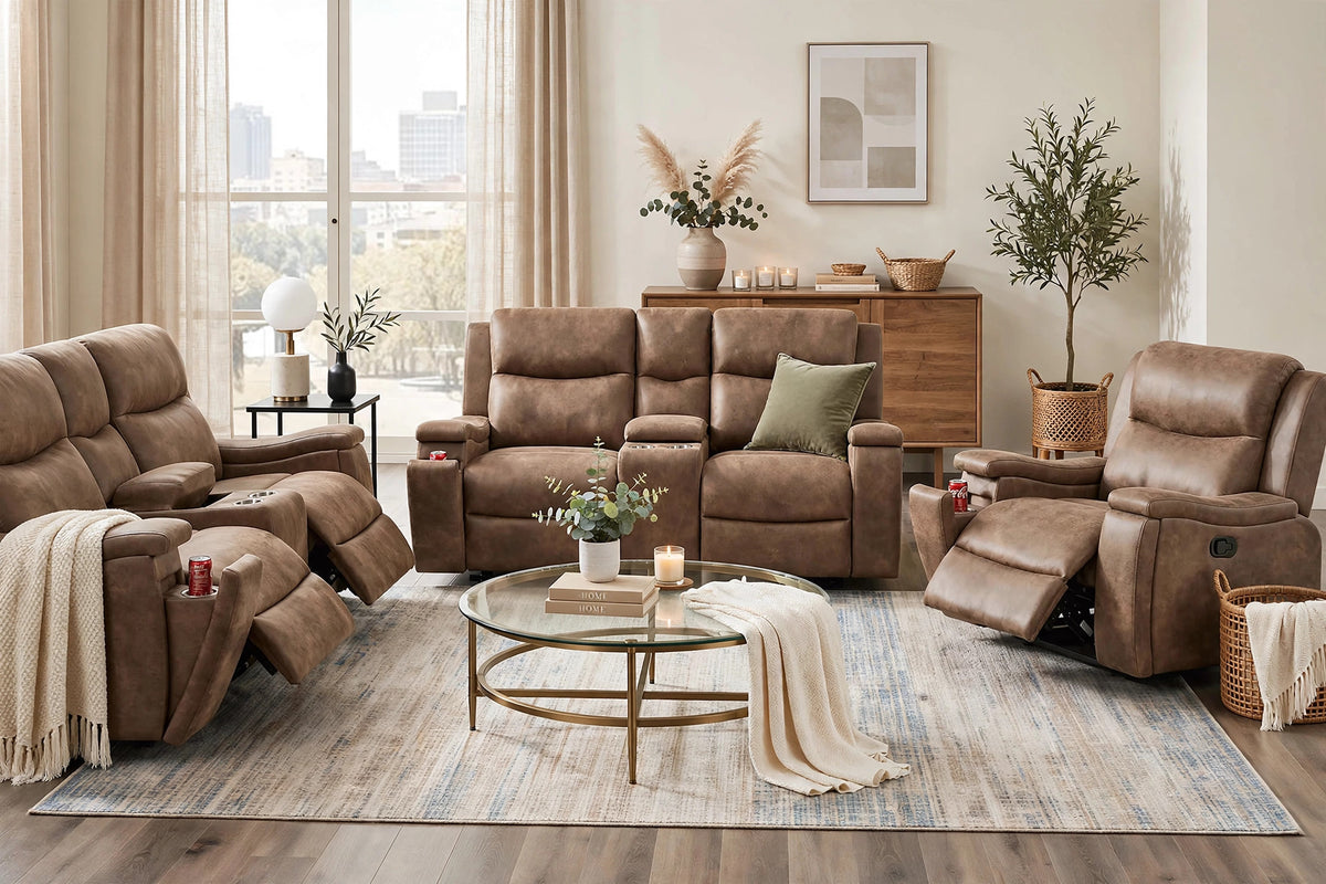 The Remington Auburn Leather-Like Manual Motion Living Room Set – 3 Piece - view 3