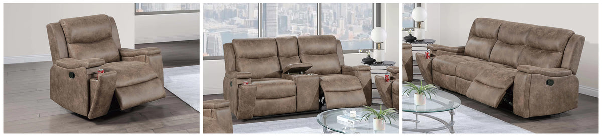 The Remington Auburn Leather-Like Manual Motion Living Room Set – 3 Piece