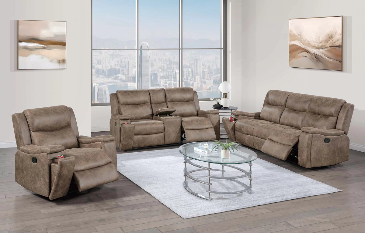 The Remington Auburn Leather-Like Manual Motion Living Room Set – 3 Piece - view 9