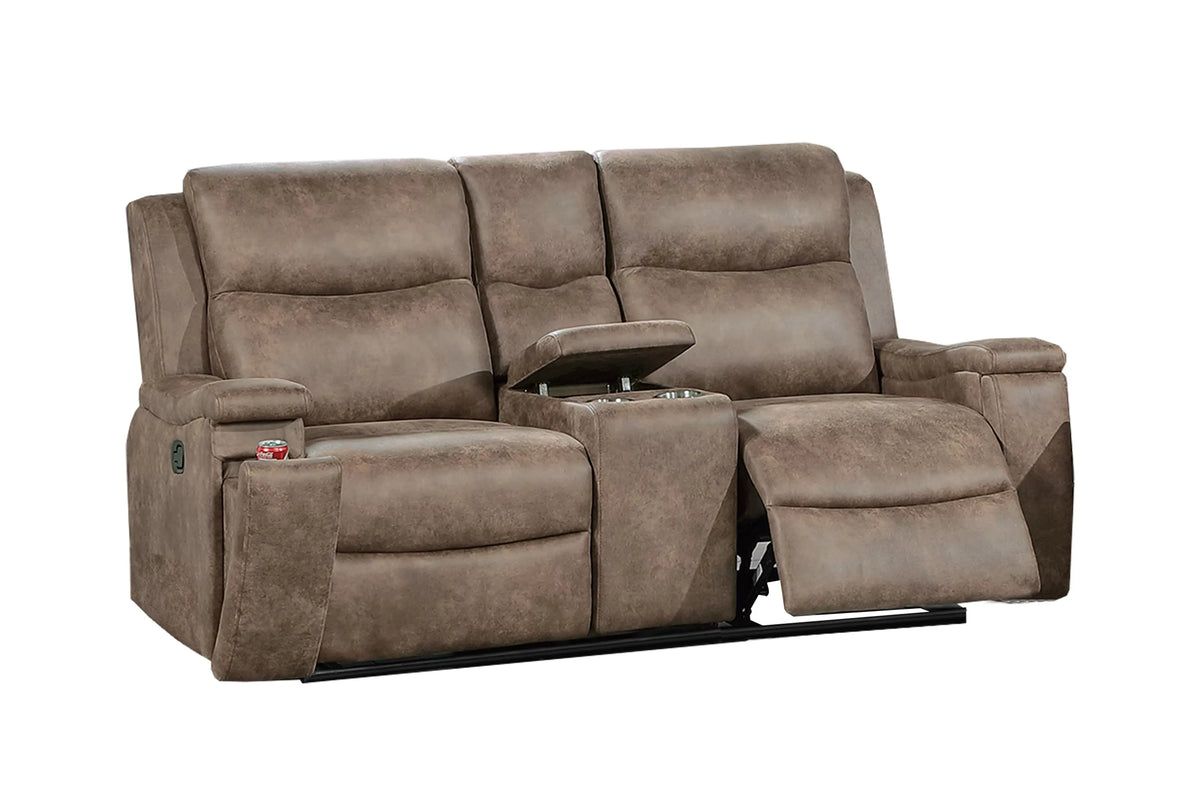 The Remington Auburn Leather-Like Manual Recliner Loveseat with Console - view 3