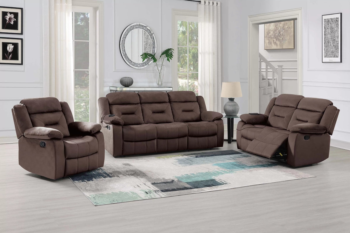 The Aldric Chocolate Velvet Manual Motion Living Room Set – 3 Piece - view 15