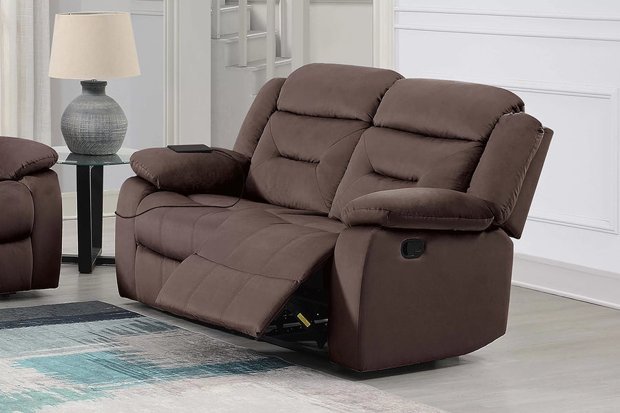The Aldric Chocolate Velvet Manual Recliner Loveseat