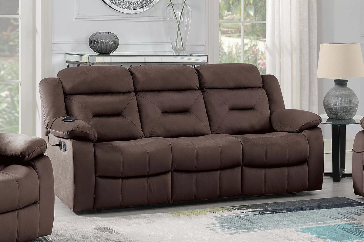 The Aldric Chocolate Velvet Manual Motion Living Room Set – 3 Piece - view 26