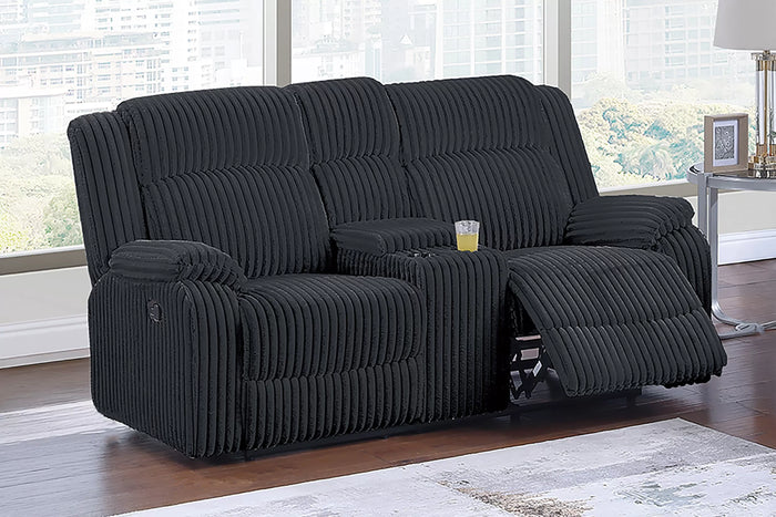The Alcott Black Corduroy Manual Motion Loveseat