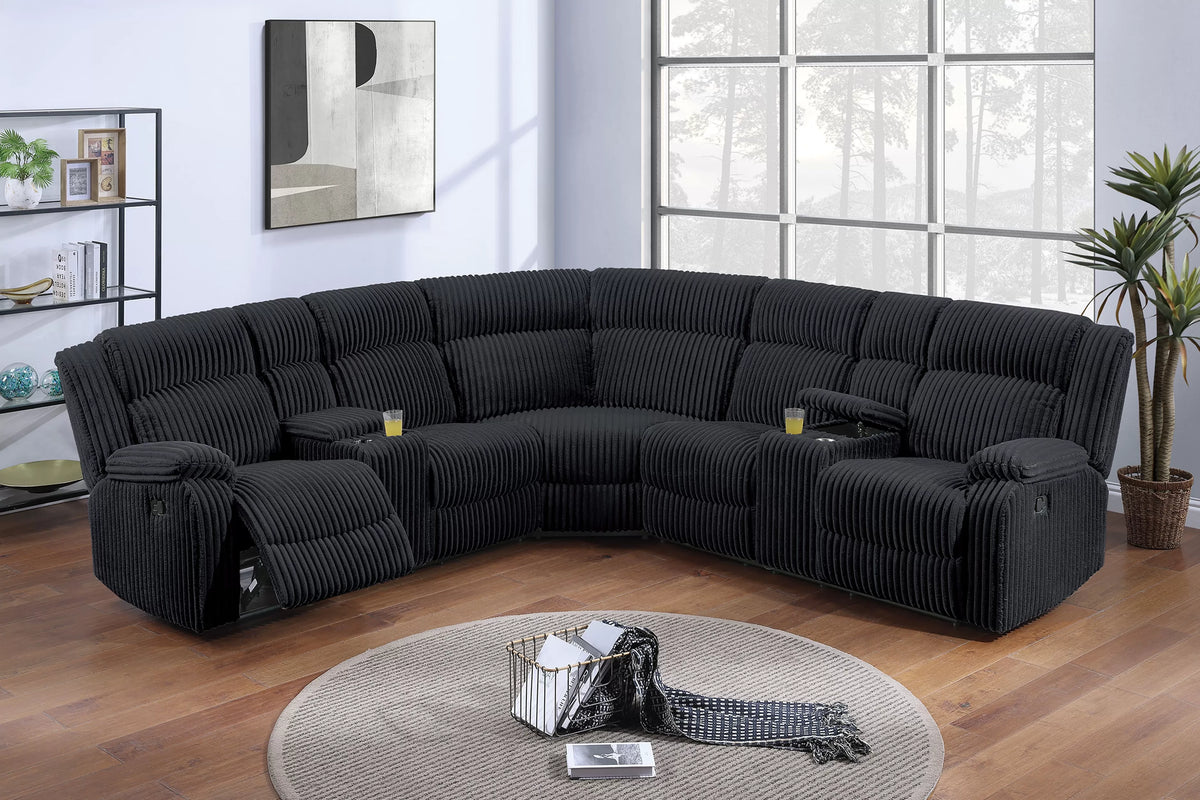The Prescott Black Corduroy Manual Motion Sectional – 3 Piece - view 1